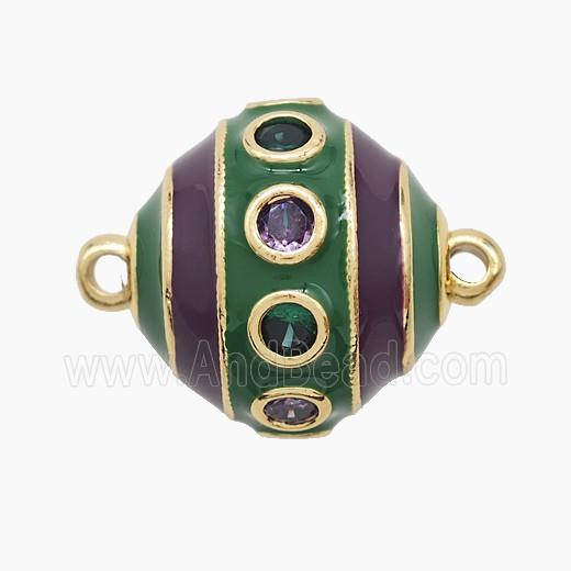 Copper Ball Connector Pave Zirconia Green Enamel Gold Plated