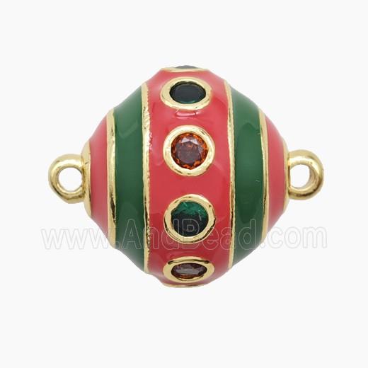 Copper Ball Connector Pave Zirconia Green Red Enamel Gold Plated
