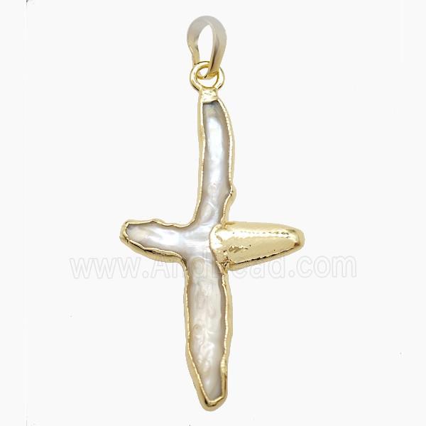 Pearl Cross Pendant Gold Plated