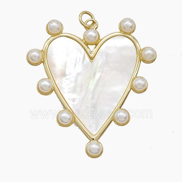 Copper Heart Pendant Pave Shell Resin Gold Plated