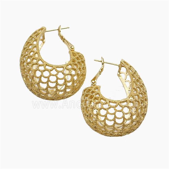 Copper Latchback Earrings Hollow Gold Plated