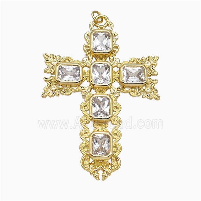 Copper Cross Pendant Pave Zirconia Gold Plated