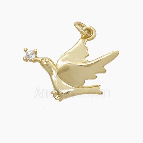 Copper Peace Gove Pendant Pave Zirconia Birds Gold Plated