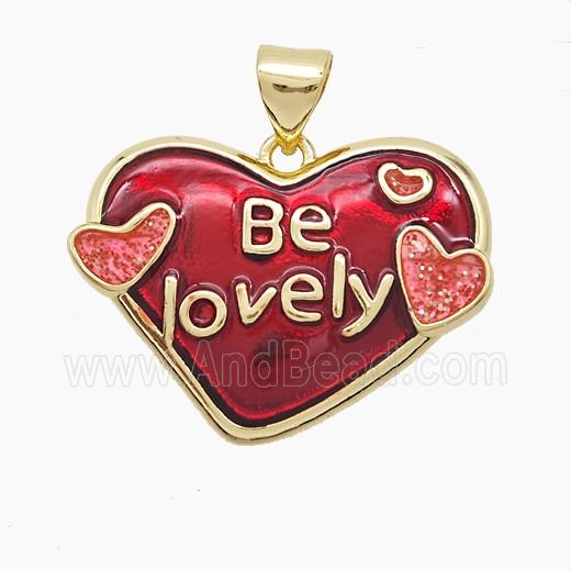 Copper Heart Pendant Red Painted Be Lovely Gold Plated