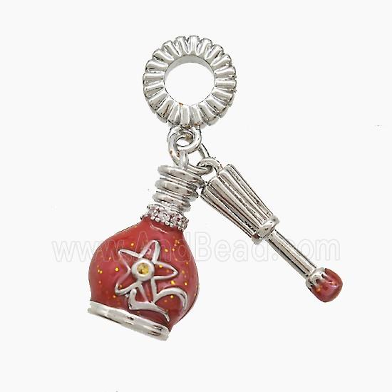 Perfumer Bottle Charm Copper Pendant Red Painted Platinum Plated