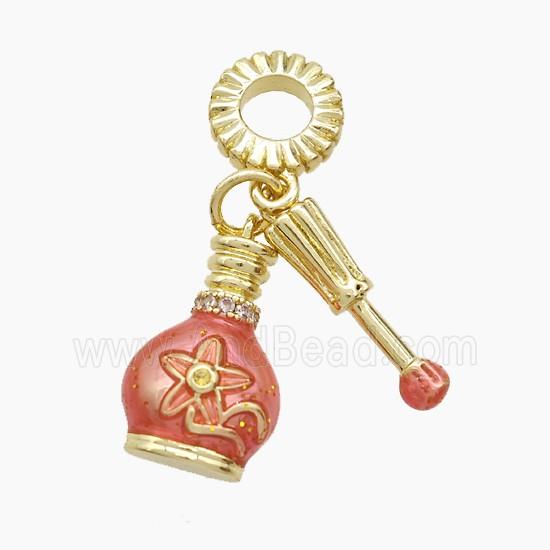 Perfumer Bottle Charm Copper Pendant Pink Painted Gold Plated