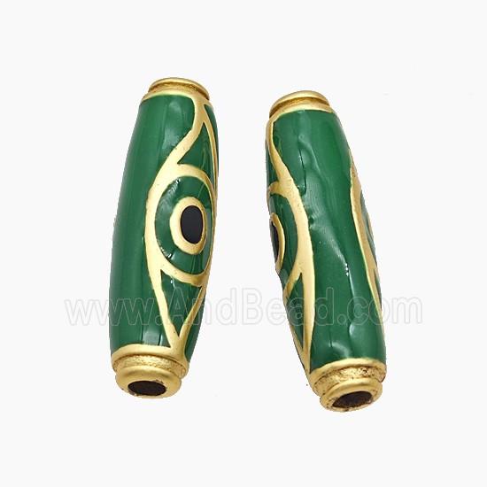 Copper Rice Beads Green Enamel Evil Eye Large Hole Gold Plated