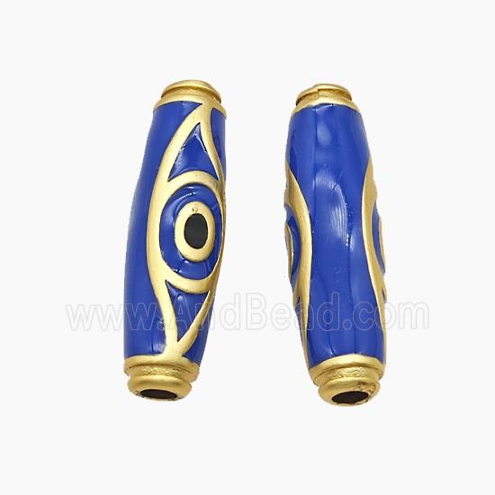 Copper Rice Beads Blue Enamel Evil Eye Large Hole Gold Plated