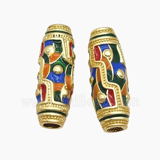 Copper Rice Beads Multicolor Enamel Large Hole Gold Plated
