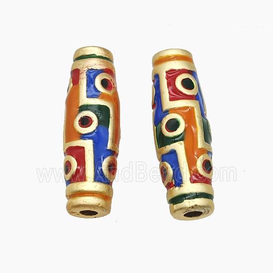 Copper Rice Beads Multicolor Enamel Large Hole Gold Plated