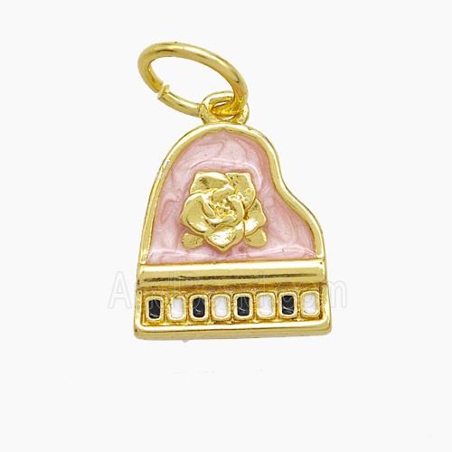 Piano Charms Copper Pendant Pink Painted Flower Gold Plated