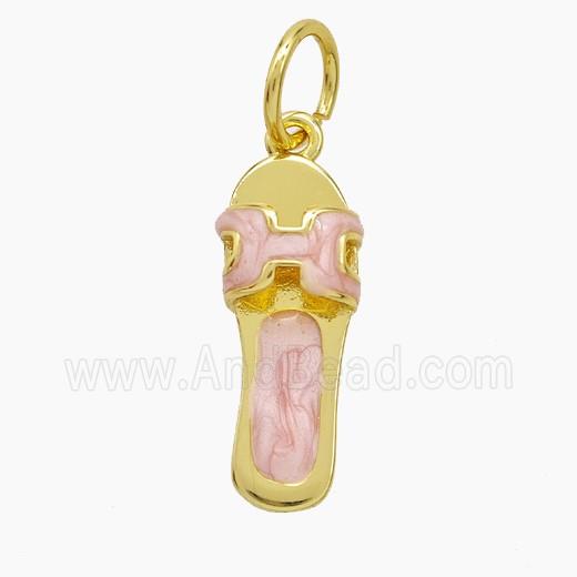 Copper Shoe Pendant Pink Painted Gold Plated