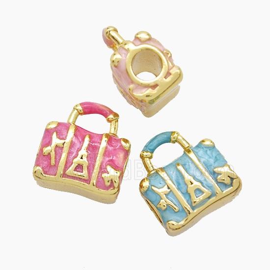 Copper Handbag Beads Painted Large Hole Gold Plated Mixed