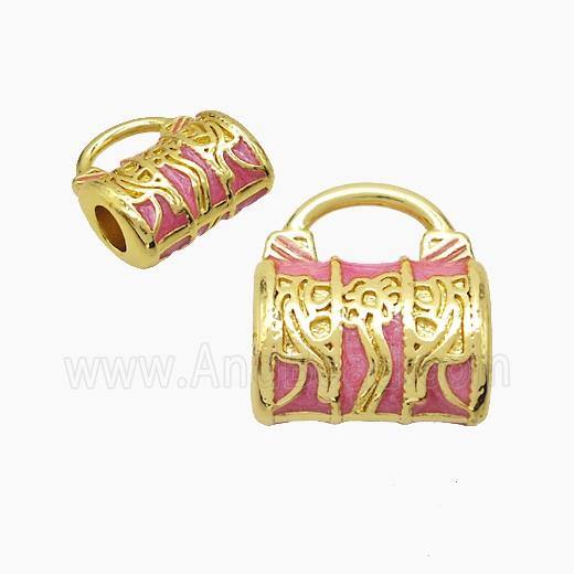 Copper Handbag Beads Pink Painted Large Hole Gold Plated