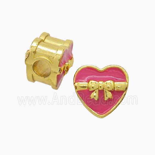 Copper Heart Beads Pink Enamel Large Hole Gold Plated