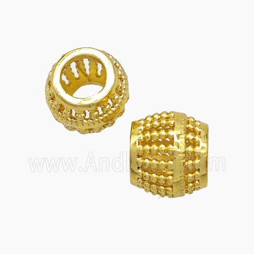 Copper Barrel Beads Large Hole Hollow Gold Plated