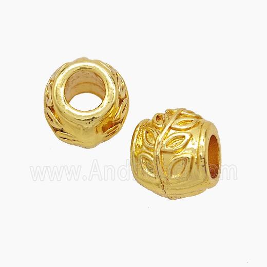 Copper Barrel Beads Large Hole Leaf Gold Plated