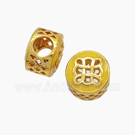 Copper Button Beads Yellow Enamel Knot Large Hole Gold Plated