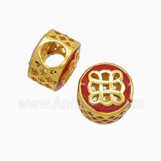 Copper Button Beads Red Enamel Knot Large Hole Gold Plated