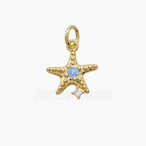 Copper Starfish Pendant Pave Zirconia Gold Plated