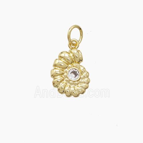 Copper Spiral Shell Pendant Pave Zirconia Gold Plated