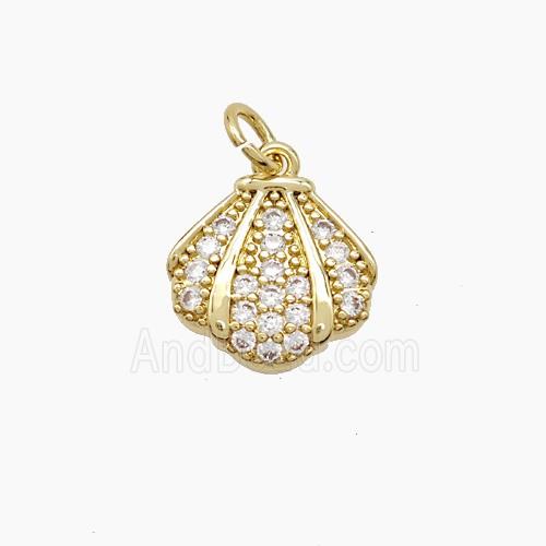 Copper Scallop Shell Pendant Pave Zirconia Gold Plated