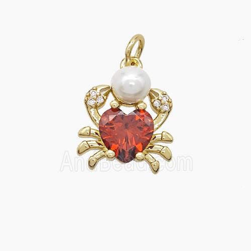 Copper Crab Pendant Pave Zirconia Resin Gold Plated