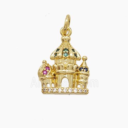 Castle Charms Copper Pendant Pave Zirconia Gold Plated