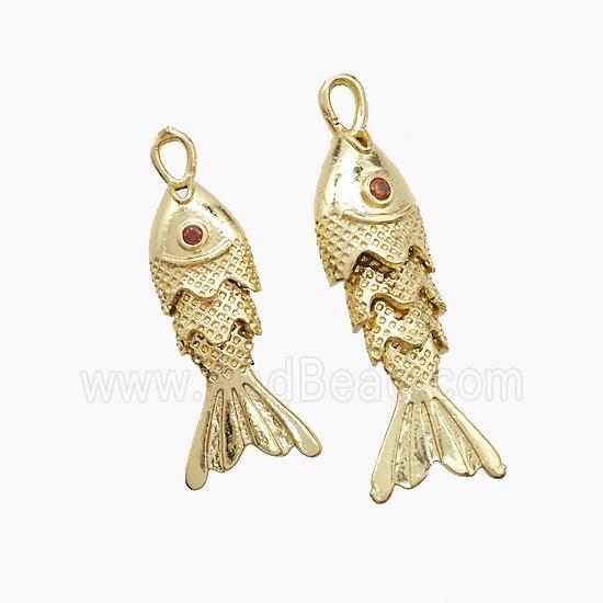Copper Fish Pendant Pave Zirconia Gold Plated