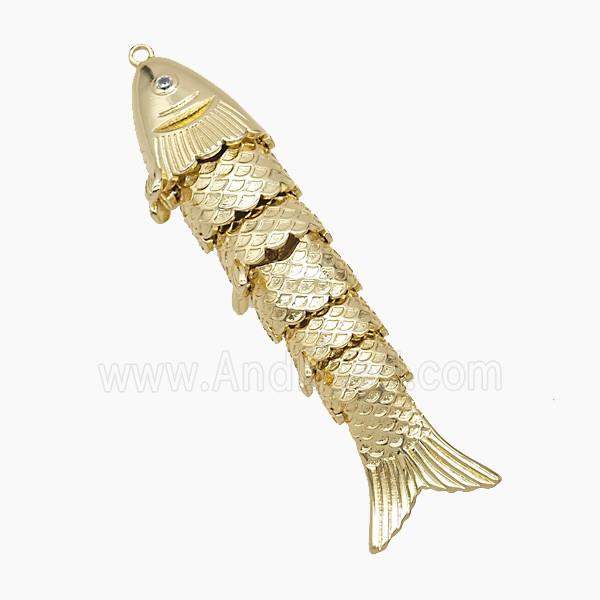 Copper Fish Pendant Pave Zirconia Gold Plated