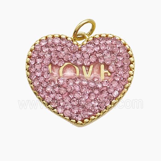 Copper Heart Pendant Pave Pink Zirconia LOVE Gold Plated