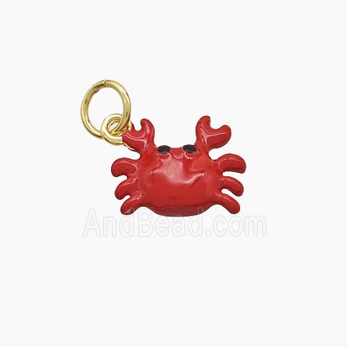 Copper Crab Pendant Red Enamel Gold Plated