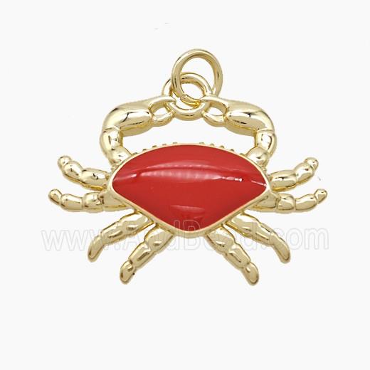 Copper Crab Pendant Red Enamel Gold Plated