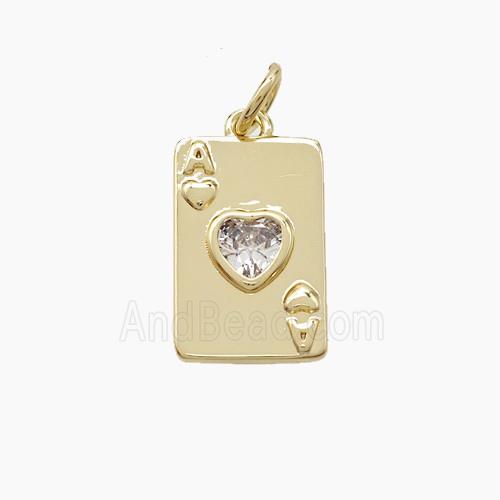 Playing Card Charms Copper Pendant Pave Zirconia ACE Of Heart Gold Plated