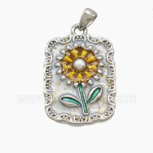 Copper Sunflower Pendant Painted Platinum Plated