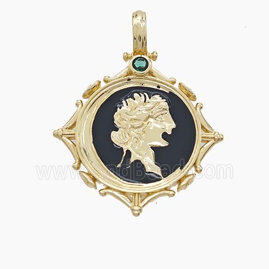 Copper Human Pendant Black Enamel Gold Plated