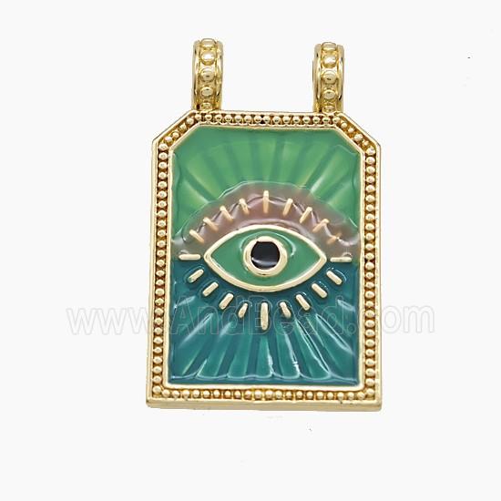 Copper Eye Pendant Green Painted Rectangle 2loops Gold Plated