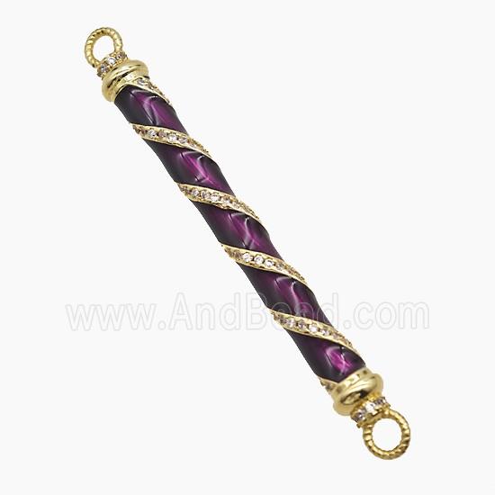 Copper Stick Connector Pave Zirconia Purple Enamel Gold Plated