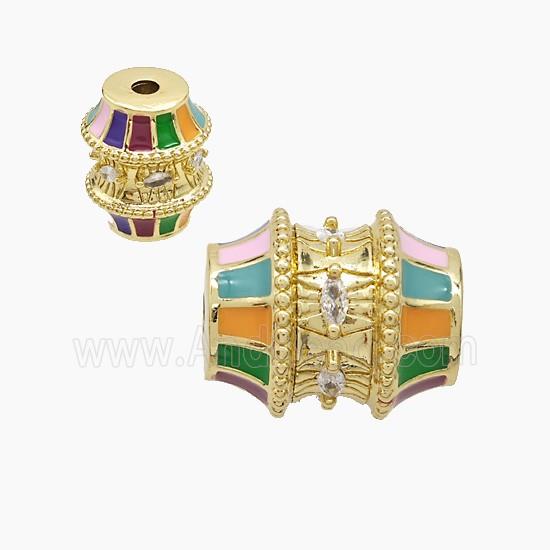 Copper Barrel Beads Pave Zirconia Multicolor Enamel Gold Plated