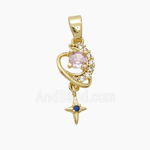 Copper Moon Pendant Pave Zirconia Crystal Glass Star Gold Plated