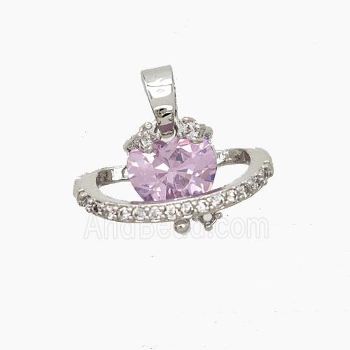 Copper Heart Pendant Pave Zirconia Crystal Glass Platinum Plated