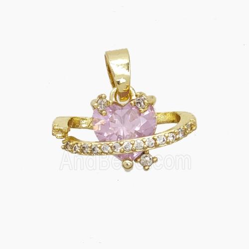 Copper Heart Pendant Pave Zirconia Crystal Glass Gold Plated