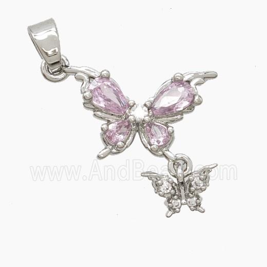 Copper Butterfly Pendant Pave Zirconia Crystal Glass Platinum Plated