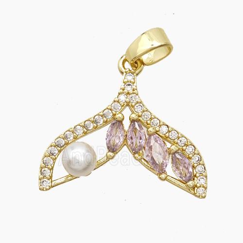 Copper Shark-Tail Pendant Pave Zirconia Crystal Glass Resin Gold Plated