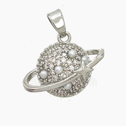 Copper Planet Pendant Pave Zirconia Resin Platinum Plated
