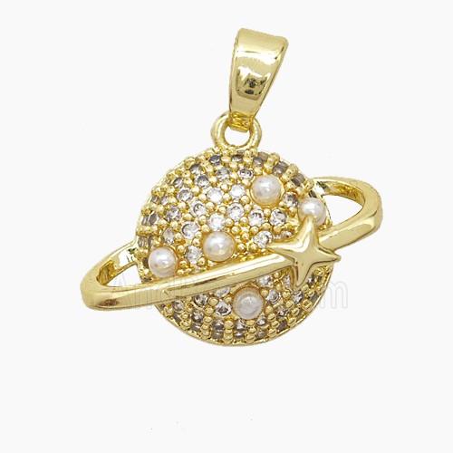 Copper Planet Pendant Pave Zirconia Resin Gold Plated