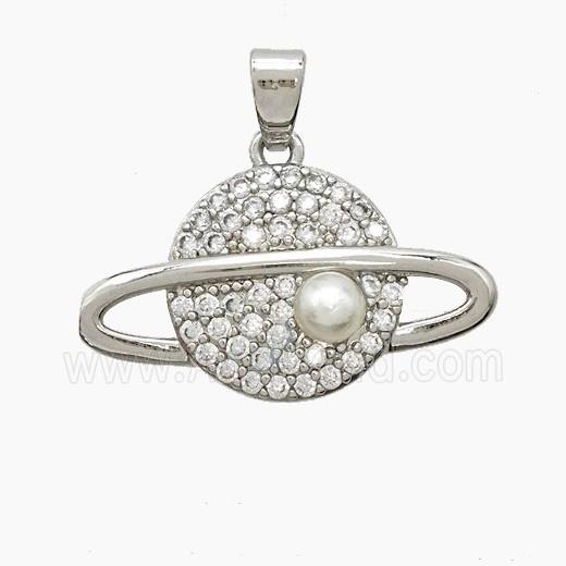 Copper Planet Pendant Pave Zirconia Resin Platinum Plated
