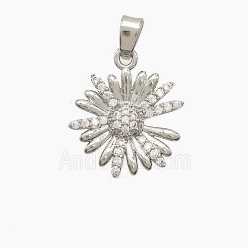 Copper Sunflower Pendant Pave Zirconia Platinum Plated