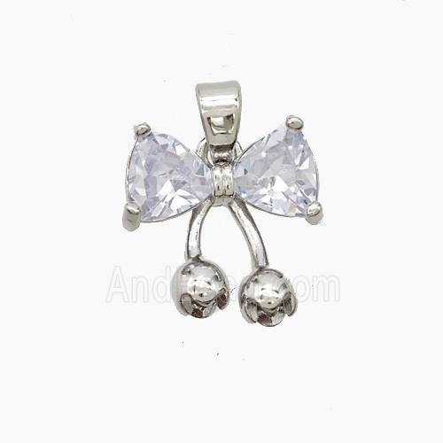 Copper Bowknot Pendant Pave Crystal Glass Platinum Plated