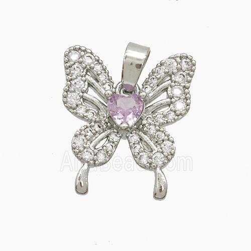 Copper Butterfly Pendant Pave Zirconia Crystal Glass Platinum Plated
